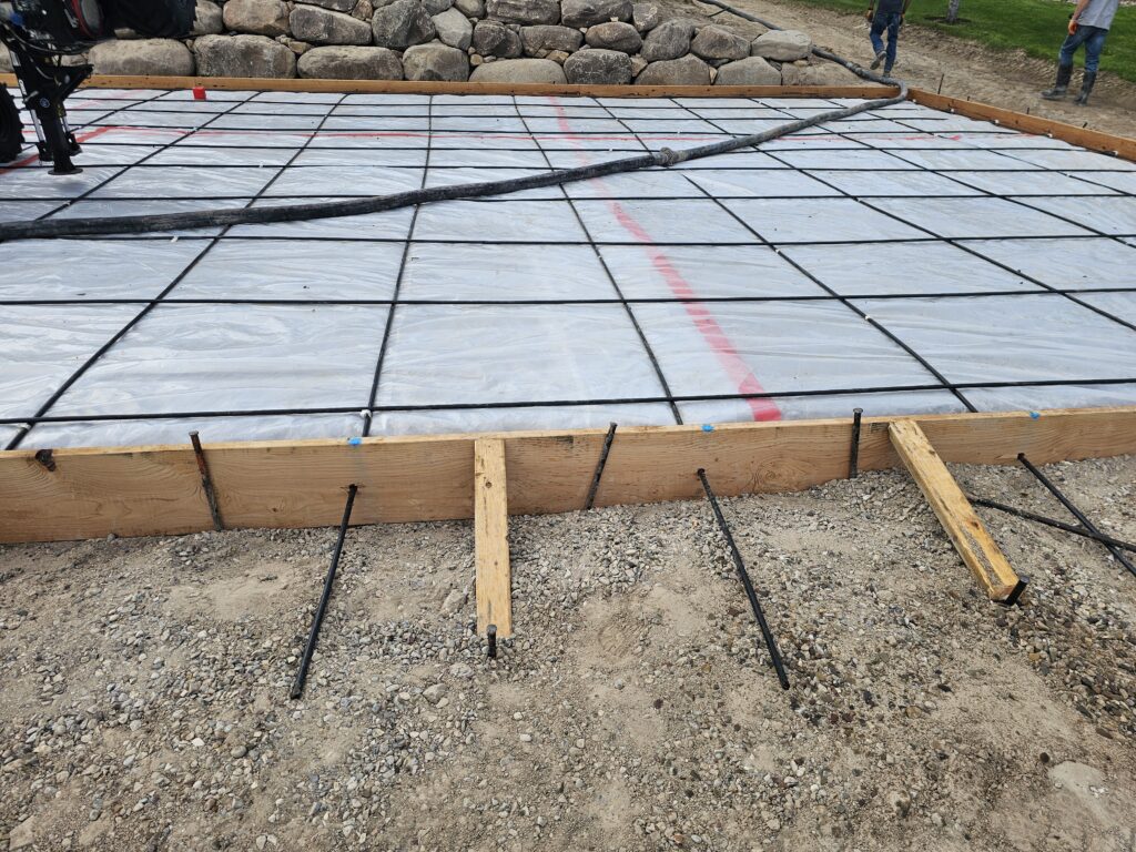 Post tension cables laid out in concrete forms with.